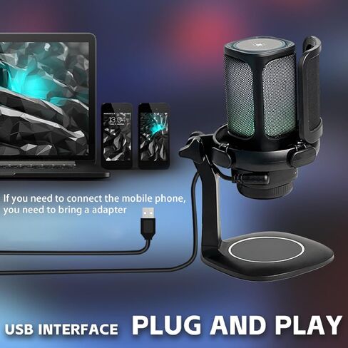 ميكروفون USB للألعاب من GOWENIC، ميكروفون RGB مكثف قلبي مع فلتر بوب لبث أجهزة الكمبيوتر الشخصية in Kuwait