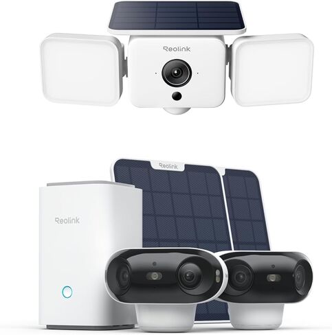 REOLINK 3-Cam Wireless Security System: Solar Floodlight Cam + 2X Argus 4 Pro with Home Hub, 4K Dual-Lens 180° ColorX Night Vision, Up to 1000lm Light & Siren Alarm, Dual-Band Wi-Fi 6, No Monthly Fee in Kuwait