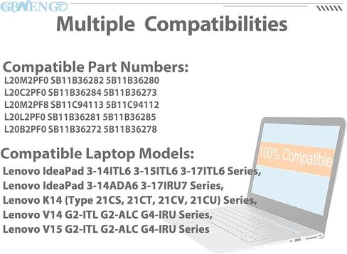 L20C2PF0 L20M2PF0 استبدال البطارية لينوفو IdeaPad 3-14ADA6 3-14ALC6 3-14ITL6 3-15ADA6 3-17ALC6 K14 V14 G2-ALC V15 G2-ITL V17 G3-IAP Series L20B2PF0 L20M2PF8 L20L2PF0 7.68V 38 واط ساعي in Kuwait