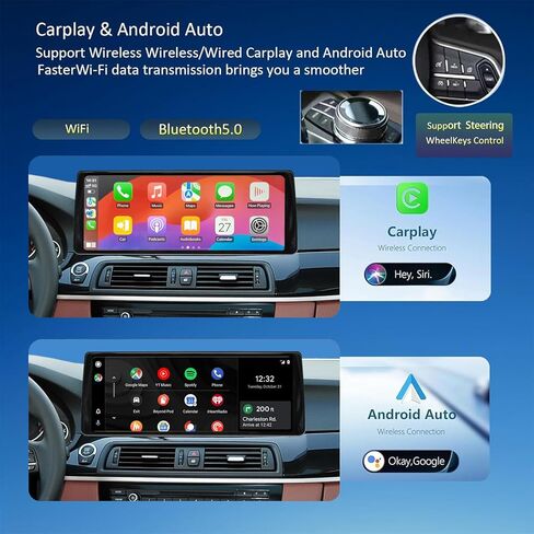 12.3" Ultra-Narrow Touchscreen for BMW 5 Series F10/F11 2013-2017 NBT System, 2400*900 Wireless CarPlay/Android Auto Car Stereo Multimedia Radio Receiver Support Bluetooth GPS Naviagation, Plug&Play in Kuwait