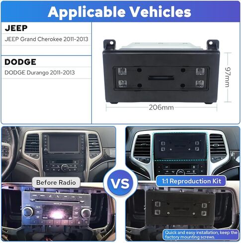 راديو سيارة Joying لسيارة Jeep Grand Cherokee/Dodge Durango 2011-2013، شاشة لمس IPS 10.1 بوصة 4+64 جيجابايت ستيريو سيارة 1280 × 800 مع CarPlay اللاسلكي وAndroid Auto، وصلة مرآة، مقبض مستوى الصوت (JY-GC602T4) in Kuwait