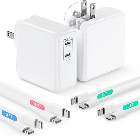 USB C MacBook Charger for MacBook Pro/MacBook Air 16 15 14 13 Inch 2025 2024 2023 2022 2021 2020 2019 M5 M4 M3 M2 M1,2Pack 75W USBC Laptop Power Adapter with 3+6+6+10ft USBC Cable for iPhone 17/16/15 in Kuwait