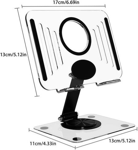 Acrylic Tablet Stand with 360° Rotation & Double Axis Adjustment, Foldable Portable Stand, Adjustable Angle Holder with Anti-Slip Base(White) in Kuwait