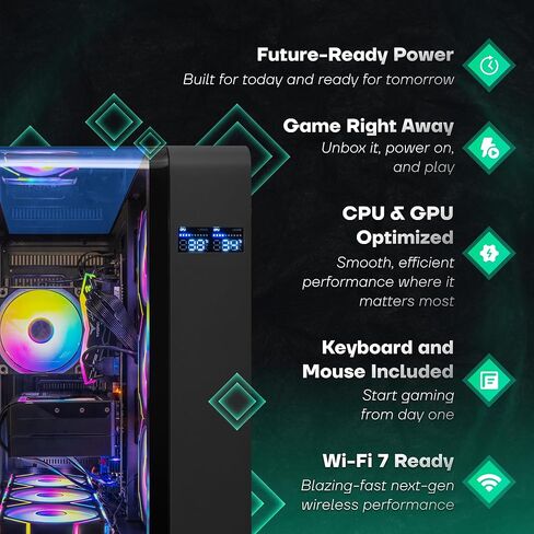 كمبيوتر سطح المكتب Phantom Gaming PC، Intel Core Ultra 7 265K، GeForce RTX 5050، 32GB DDR5، 4TB SSD، Tower Fan Black، Windows 11 Home، إضاءة RGB، WiFi، جاهز للاستخدام in Kuwait