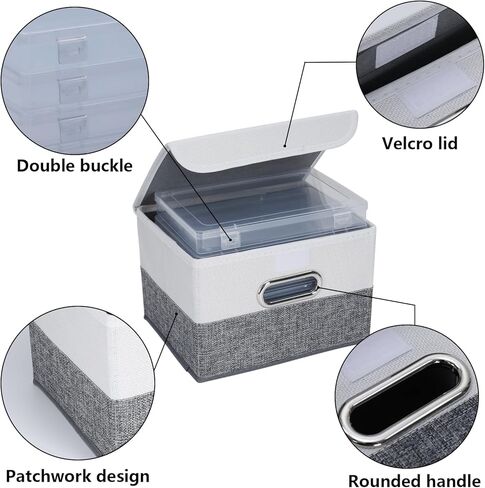 Greeting Card Organizer Box with 6 Dividers, 9.8"x7.9"x6.7" Greeting Card Storage Box for Holiday Birthday Cards, Photos, Crafts - Includes Stickers & Pen (Gray/White) in Kuwait
