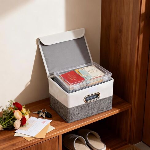 Greeting Card Organizer Box with 6 Dividers, 9.8"x7.9"x6.7" Greeting Card Storage Box for Holiday Birthday Cards, Photos, Crafts - Includes Stickers & Pen (Gray/White) in Kuwait