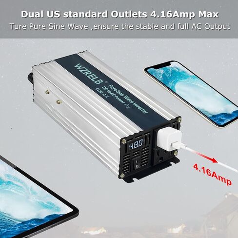 WZRELB 500W Pure Sine Wave Inverter 48V DC to 110V 120V AC Power Converter with LED Display, Remote Controller, Off-Grid Power Inverter 1000W Surge for Home, RV, Truck, Camping in Kuwait