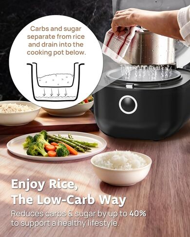 Rice Cooker Small Low Carb, YOKEKON 3-cup (uncooked) Rice Cooker with Stainless Steel Steamer, 8-in-1 Rice Maker, Delay Timer and Auto Keep Warm Feature, Sushi, Risitto, Steamer, Cake, Black in Saudi Arabia