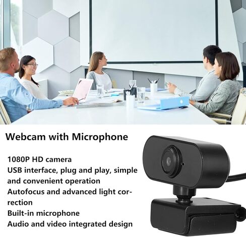 HD 1080p Webcam Camera with Microphone for Meetings Streaming Video Calling Desktop Laptop PC, USB 2.0 1920 x 1080p 30fps Auto Focus Advanced Light Correction Clamp Installation in Kuwait