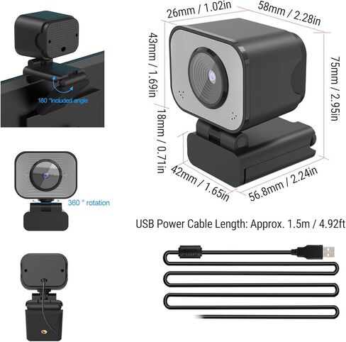 كاميرا ويب مع ميكروفون للبث، وكاميرا ويب بدقة 4K، ومستشعر واضح بدقة 8 ميجابكسل، وتثبيت الإضاءة المنخفضة تلقائيًا، وعدسة واسعة الزاوية لاجتماعات مكالمات الفيديو in Kuwait