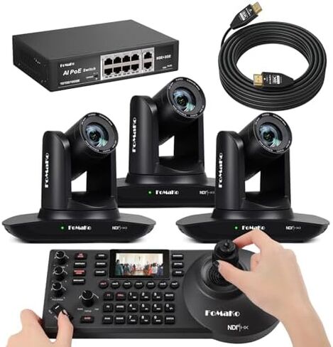كاميرا FoMaKo HDMI PTZ، الجيل الثالث من التتبع التلقائي بالذكاء الاصطناعي، تكبير بصري 20x، لمسابقات الرقص أو العروض الموسيقية، البث المباشر، حزمة الإعداد الكاملة (FMK12UH Pro-BX3+KC608 Pro+P1000+FMKH107) in Kuwait