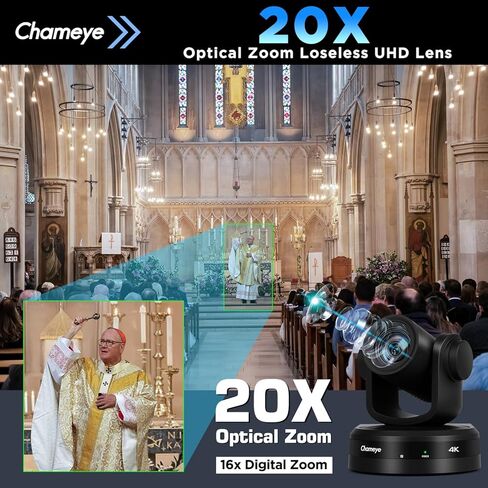 كاميرا Chameeye CH420 PTZ تكبير بصري 4K 20X، تتبع تلقائي بالذكاء الاصطناعي، مفتاح فيديو M500 HDMI مع وحدة تحكم PTZ مدمجة للتدريب عبر الإنترنت، البث المباشر للجامعة، CH420X2+M500 in Kuwait