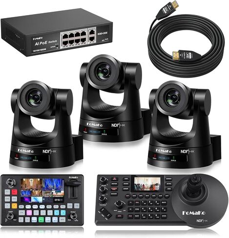 كاميرا FoMaKo NDI PTZ، تكبير بصري 30X، الجيل الثالث من التتبع التلقائي AI، كاميرا HDMI PTZ، لجولات الدراسة والحدث المباشر أو المخيمات الصيفية، حزمة الإعداد الكاملة (KN30AX3+KC601+KC608 Pro+P1000+FMKH107) in Kuwait