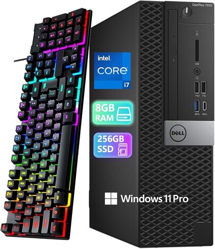سطح المكتب Dell Optiplex 7050 SFF، Windows 11 Pro، ذاكرة الوصول العشوائي 8 جيجابايت، 256 جيجابايت SSD، Core i7-6700 3.4 جيجا هرتز 8 خيوط، USB WiFi+BT، لوحة مفاتيح، ماوس، بدون DVD (متجدد) in Kuwait