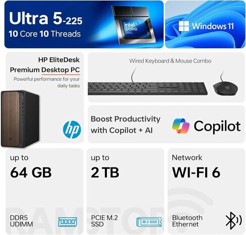 سطح المكتب HP OmniDesk M03 2025 | إنتل ألترا 5 225 10 كور | إنتل جرافيك | واي فاي 6 | بلوتوث 5.4 | 16 جيجابايت DDR5 512 جيجابايت M.2 SSD | Win11 الصفحة الرئيسية | 280 واط | سلكي كيلو بايت وماوس| الخشب الداكن in Kuwait
