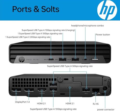 HP Pro Mini 400 G9 Desktop Computer, Intel Celeron G6900T Processor, 16GB DDR5, 1TB SSD, 3-Monitor Ports (2X DisplayPort + HDMI), WiFi 6E, RJ-45, USB-C, Wired Keyboard& Mouse, Windows 11 Pro in Kuwait