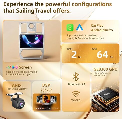راديو سيارة 5G WiFi(6) لسيارة Chrysler 300C 2004-2011، Android13/Wireless CarPlay/Android Auto/شاشة تعمل باللمس/ملاحة GPS/بلوتوث/FM/كاميرا احتياطية عالية الدقة in Kuwait