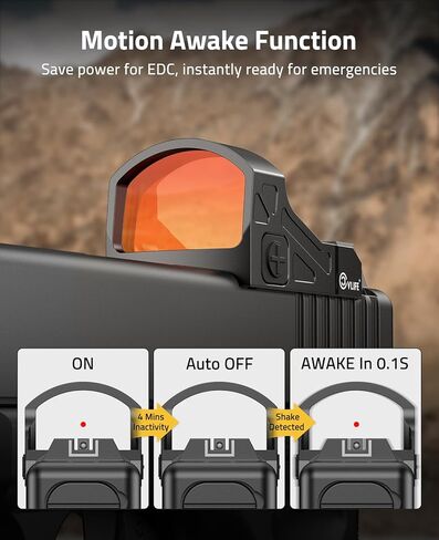 CVLIFE WolfCloak Motion Awake Red Dot Sight لبصمة RMR، 2 MOA Reflex Sight مع 0.33 بوصة ملف تعريف منخفض للغاية للمسدسات كاملة الحجم، 1500G بصري مقاوم للصدمات، محول لـ Glock MOS و21 مم Picatinny in Kuwait