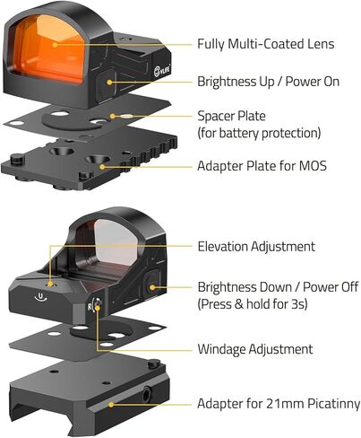 CVLIFE WolfCloak Motion Awake Red Dot Sight لبصمة RMR، 2 MOA Reflex Sight مع 0.33 بوصة ملف تعريف منخفض للغاية للمسدسات كاملة الحجم، 1500G بصري مقاوم للصدمات، محول لـ Glock MOS و21 مم Picatinny in Kuwait