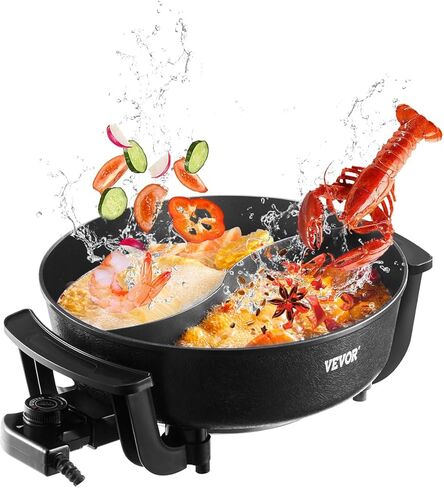 VEVOR Electric Grill and Hot Pot, 2200W 2 in 1 Electric Hot Pot, Multi-function Smokeless Grill with Dual Temp Control, Hotpot Pot Electric Grill with Nonstick Coating for BBQ, Steaks, Shabu in Saudi Arabia