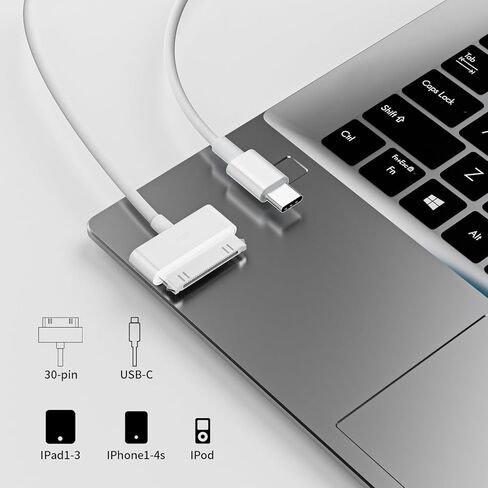 كابل USB C إلى 30 دبوس لهاتف iPhone 4، عبوتان - معتمد من Apple MFi - سلك شحن ومزامنة بيانات بطول 3.3 قدم USB من النوع C إلى 30 دبوس متوافق مع iPhone 4/4S/3GS، iPad 1/2/3، iPod Classic/Nano/Touch (أبيض) in Kuwait