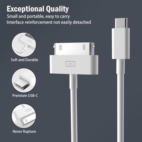 كابل USB C إلى 30 دبوس لهاتف iPhone 4، عبوتان - معتمد من Apple MFi - سلك شحن ومزامنة بيانات بطول 3.3 قدم USB من النوع C إلى 30 دبوس متوافق مع iPhone 4/4S/3GS، iPad 1/2/3، iPod Classic/Nano/Touch (أبيض) in Kuwait