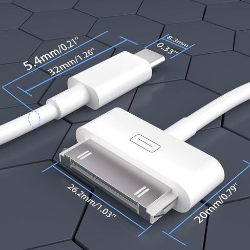 كابل USB C إلى 30 دبوس لهاتف iPhone 4، عبوتان - معتمد من Apple MFi - سلك شحن ومزامنة بيانات بطول 3.3 قدم USB من النوع C إلى 30 دبوس متوافق مع iPhone 4/4S/3GS، iPad 1/2/3، iPod Classic/Nano/Touch (أبيض) in Kuwait
