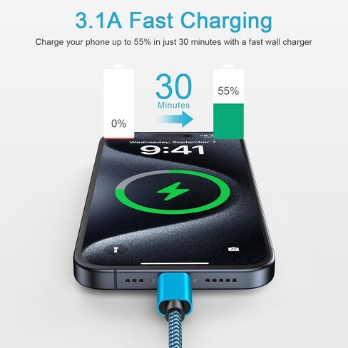 لفون 17e 17 الهواء، سلك الشحن 6FT كابل سريع شاحن الهاتف USB A إلى نوع C سلك الطاقة آيفون 17، 17 برو ماكس، 17 برو، 16e، 16، 16 برو ماكس، 16 برو، 16 بلس، 15، 15 برو ماكس، سامسونج S25 in Kuwait