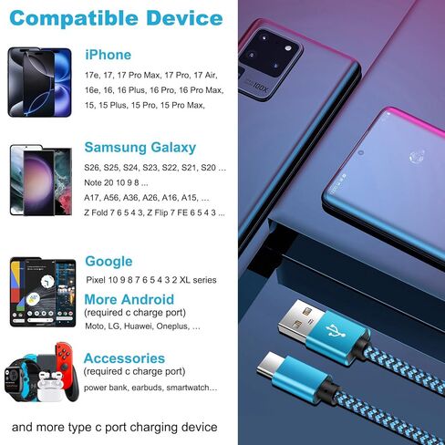 لفون 17e 17 الهواء، سلك الشحن 6FT كابل سريع شاحن الهاتف USB A إلى نوع C سلك الطاقة آيفون 17، 17 برو ماكس، 17 برو، 16e، 16، 16 برو ماكس، 16 برو، 16 بلس، 15، 15 برو ماكس، سامسونج S25 in Kuwait