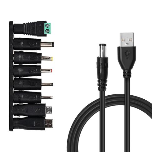 كابل طاقة عالمي 5 فولت تيار مستمر، سلك شحن USB إلى تيار مستمر مع 8 قطع مقابس محول لجهاز توجيه كاميرا الويب والراديو ومكبر صوت بلوتوث وأقراص DVD المحمولة والطاولة وصندوق القرص الصلب ومحور USB وما إلى ذلك. in Kuwait