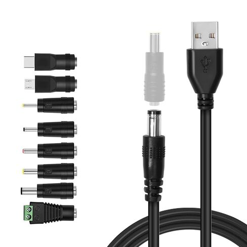 كابل طاقة عالمي 5 فولت تيار مستمر، سلك شحن USB إلى تيار مستمر مع 8 قطع مقابس محول لجهاز توجيه كاميرا الويب والراديو ومكبر صوت بلوتوث وأقراص DVD المحمولة والطاولة وصندوق القرص الصلب ومحور USB وما إلى ذلك. in Kuwait