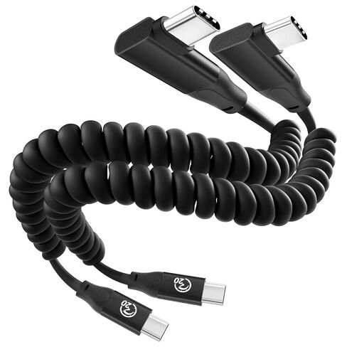 كابل ملفوف USB C إلى USB C زاوية يمنى 1 قدم 2 حزمة، كابل بيانات USBC 3.2 Gen 2 بسرعة 20 جيجابت في الثانية قصير، فيديو 4K وسلك شاحن من النوع C 100 واط لنظام Android Auto & CarPlay، لهاتف iPhone 17 16 وGalaxy S25 وiPad MacBook in Kuwait