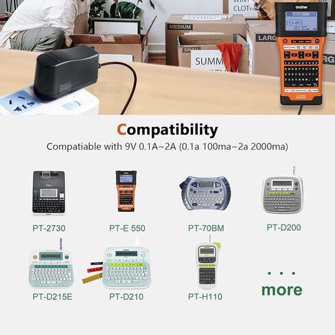 محول طاقة تيار متردد 9 فولت 2 أمبير لطابعات ملصقات Brother P-Touch - متوافق مع PT-D210، PTD220، PT-D200VP، PTH110 - سلك الطاقة متضمن - بديل لـ Brother AD-24، AD-24ES، AD-20، AD-30 in Kuwait
