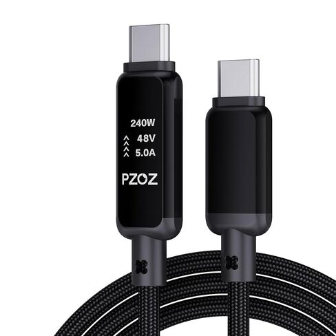 كابل pzoz USB C إلى USB C مع شاشة LED، كابل شحن سريع من النوع C 240 واط، كابل شريحة E-Marke لهاتف iPhone 17/Samsung Galaxy/Laptop/MacBook (4، قدم) in Kuwait