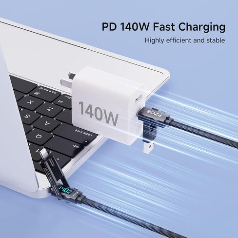 pzoz كابل واحد لكل شيء، كابل شحن متعدد 140 وات 6 في 1 مع شاحن ساعة Apple، USB C وUSB A إلى USB C/Lightning/Micro USB كابل شاحن سريع مع شاشة LED لأجهزة iPhone وMacBook وiPad in Kuwait