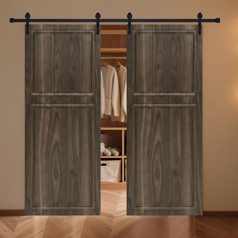 18 Series 26in.X84 in. 3/4 inch Thickness 2-Panel Walnut Color Finished MDF Sliding Barn Door with Hardware Kit in Kuwait