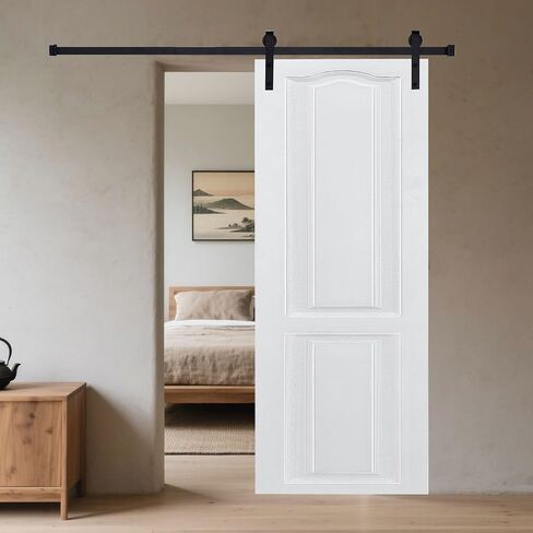 CNC Crafted Modern Door 3/4" Thick 30 in. x 80 in. MDF White Barn Sliding Door with Hardware kit in Kuwait