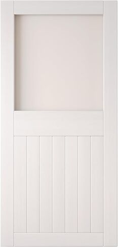 White 42" x 84" Half Lite Frosted Glass Panel, Solid Wood Sliding Barn Door, Assembly Required, Door Only, Interior Use in Kuwait