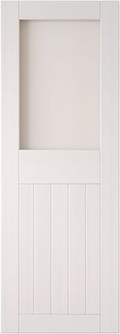 White 42" x 84" Half Lite Frosted Glass Panel, Solid Wood Sliding Barn Door, Assembly Required, Door Only, Interior Use in Saudi Arabia