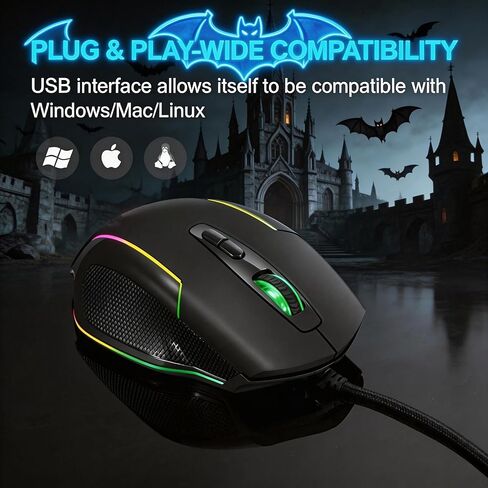 【 Plug and Play - Smooth Foot Mat 】 2026 Upgraded High-Performance Wired Gaming Mouse, 7200 DPI, RGB, 7 Programmable Buttons, Sweat and Fingerprint Resistant, 59 Inch Cable, Suitable for PC/Mac in Kuwait