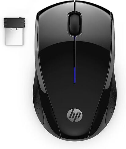 ماوس HP لاسلكي للكمبيوتر المحمول - ماوس ألعاب بصري مريح يمكن استخدامه بكلتا اليدين، مقابض جانبية للتحكم، إضاءة LED زرقاء، مستشعر بصري قوي 1600 نقطة في البوصة، أسود in Kuwait