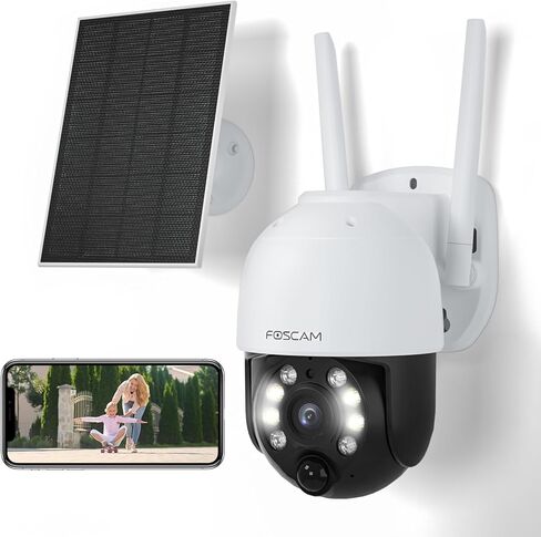 FOSCAM B4 Solar Security Cameras Wireless Outdoor, 4MP PT Battery Powered 2.4G Wi-Fi Camera for Home Surveillance Outside with Spotlights, 2K Night Vision, 2-Way Audio, PIR Detection, IP65 in Kuwait