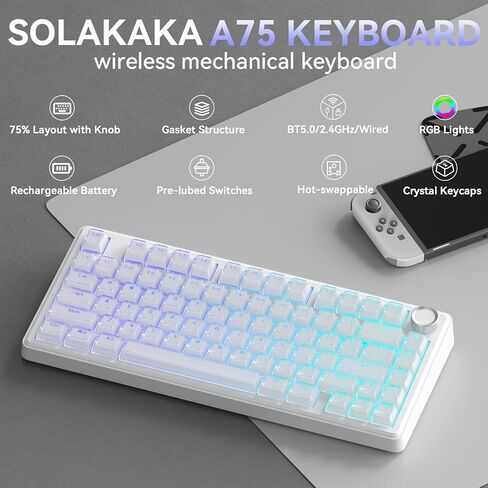 SOLAKAKA A75 وSM520، مجموعة لوحة مفاتيح وماوس لاسلكية للكمبيوتر الشخصي (A75 Crystal-White & SM520 Black) in Kuwait