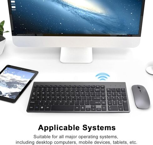 2.4G Wireless Keyboard and Mouse Combo, Coated Keycaps Silent 102 Keys Ergonomic Mouse with USB Adapter, for Desktop Computers Mobile Devices Tablets (Dark Gray) in Kuwait