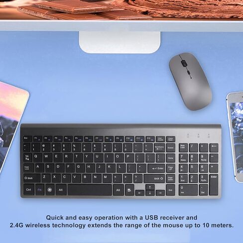 2.4G Wireless Keyboard and Mouse Combo, Coated Keycaps Silent 102 Keys Ergonomic Mouse with USB Adapter, for Desktop Computers Mobile Devices Tablets (Dark Gray) in Kuwait