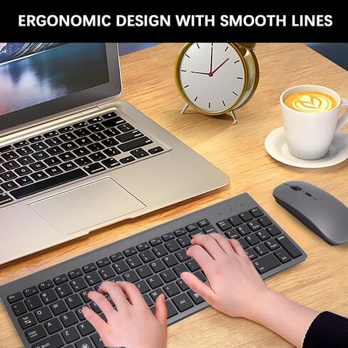 2.4G Wireless Keyboard and Mouse Combo, Coated Keycaps Silent 102 Keys Ergonomic Mouse with USB Adapter, for Desktop Computers Mobile Devices Tablets (Dark Gray) in Kuwait