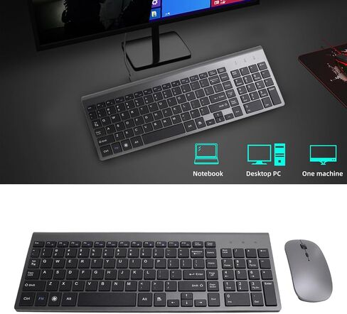2.4G Wireless Keyboard and Mouse Combo, Coated Keycaps Silent 102 Keys Ergonomic Mouse with USB Adapter, for Desktop Computers Mobile Devices Tablets (Dark Gray) in Kuwait