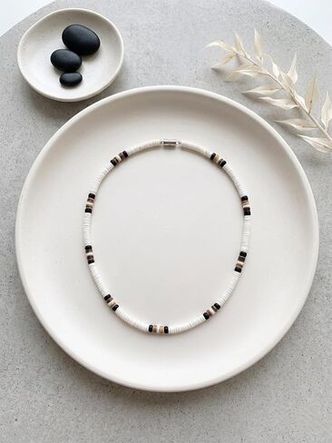 Natural Puka Shells Necklace with Coconut Wood Beads Surfer Tropical Beach Chips Puka Shell Necklace Holiday Vacation Round Hawaiian Surfer Jewelry VSCO Girl Stuff in Saudi Arabia