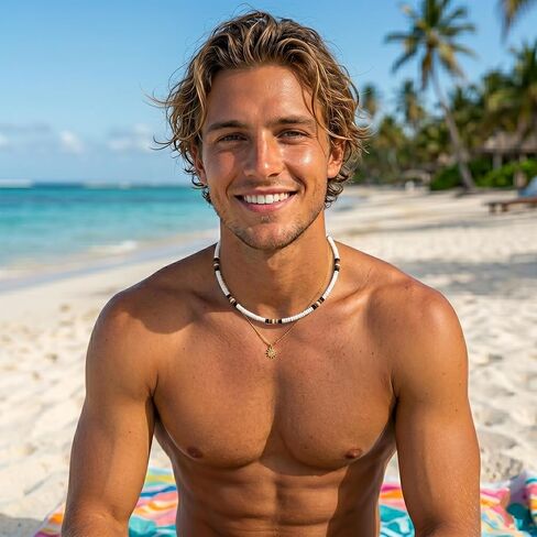 Natural Puka Shells Necklace with Coconut Wood Beads Surfer Tropical Beach Chips Puka Shell Necklace Holiday Vacation Round Hawaiian Surfer Jewelry VSCO Girl Stuff in Saudi Arabia