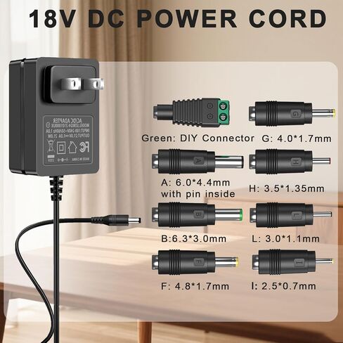 18V Power Supply 18Volt Power Adapter for 100mA 200mA 300mA 400mA 500mA 600mA 800mA 900mA 1000mA -2000mA Electronics with 8 Interchangeable Jacks Compatible with Altec Lansing IMW999, IMW889 Speakers in Kuwait